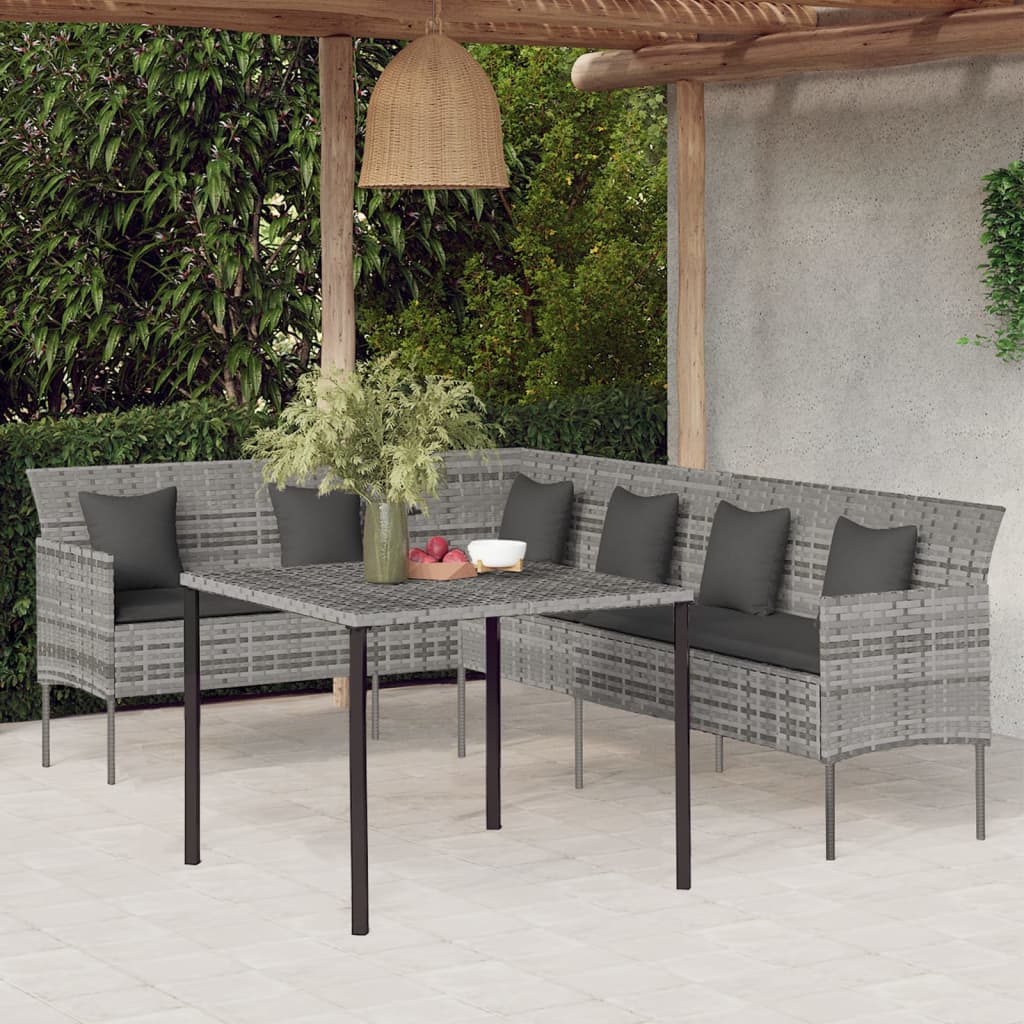 vidaXL 2-tlg. Garten-Essgruppe mit Kissen Grau Poly Rattan