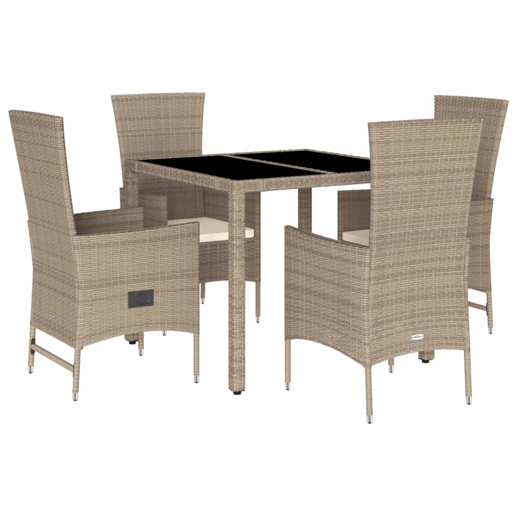 vidaXL 5-tlg. Garten-Essgruppe mit Kissen Beige Poly Rattan