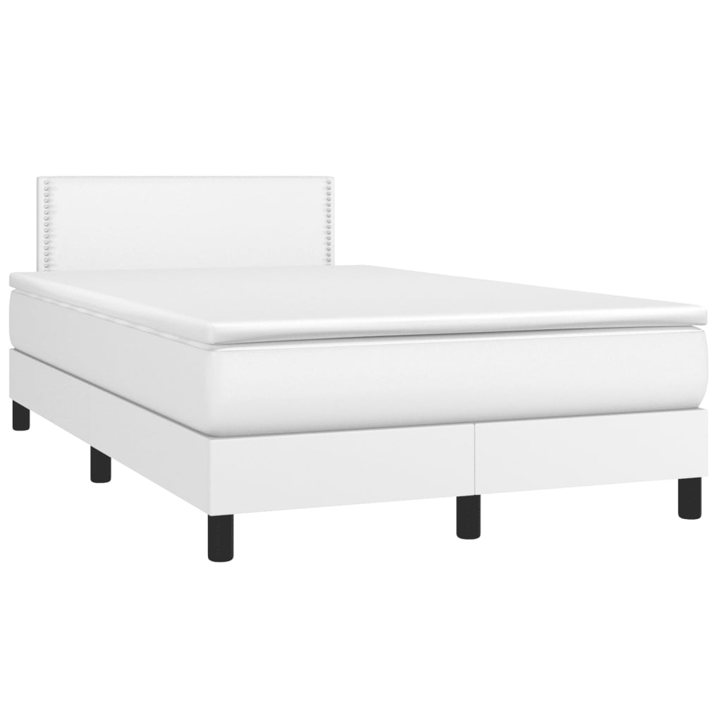 vidaXL Boxspringbett mit Matratze & LED Weiß 120x190 cm Kunstleder