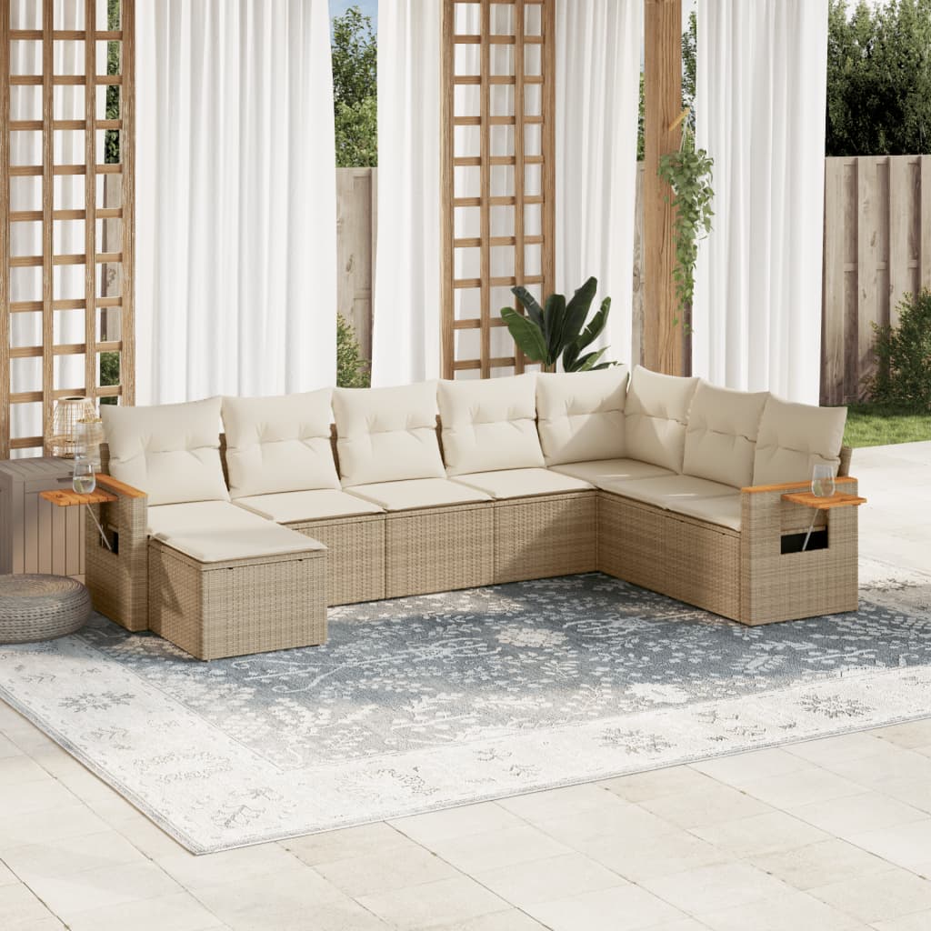 vidaXL 8-tlg. Garten-Sofagarnitur mit Kissen Beige Poly Rattan