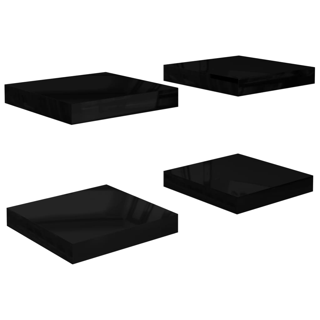 vidaXL Schweberegale 4 Stk. Hochglanz-Schwarz 23x23,5x3,8 cm MDF