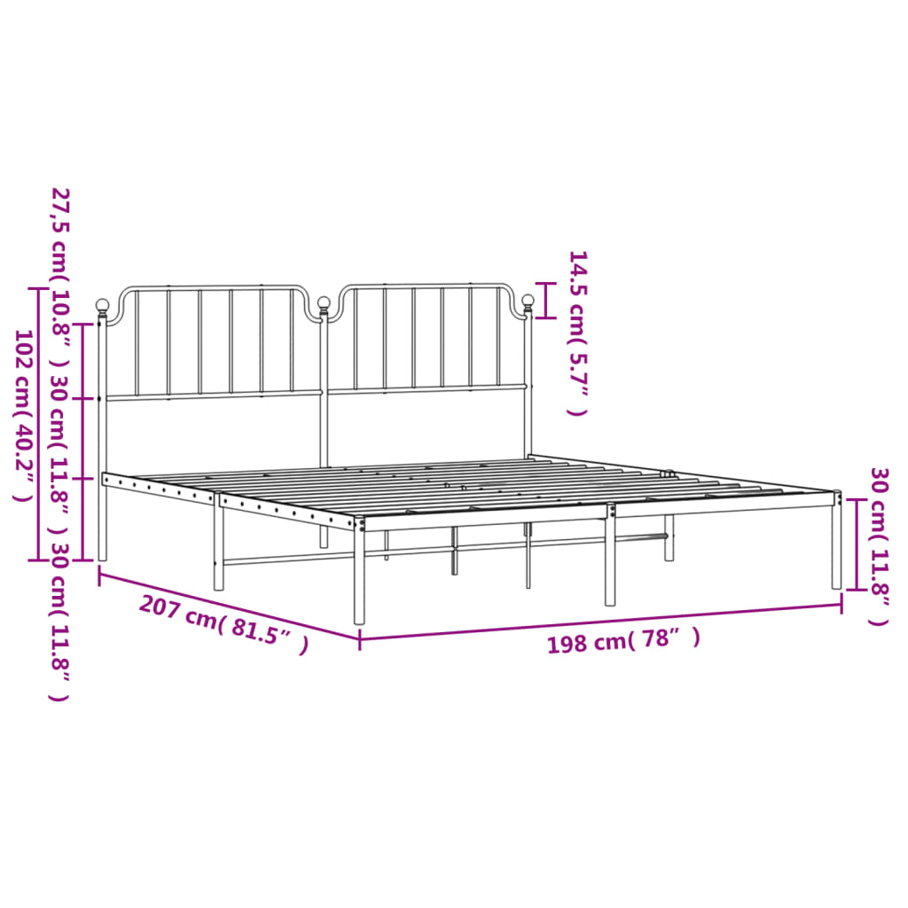 vidaXL Bettgestell mit Kopfteil Metall Weiß 193x203 cm