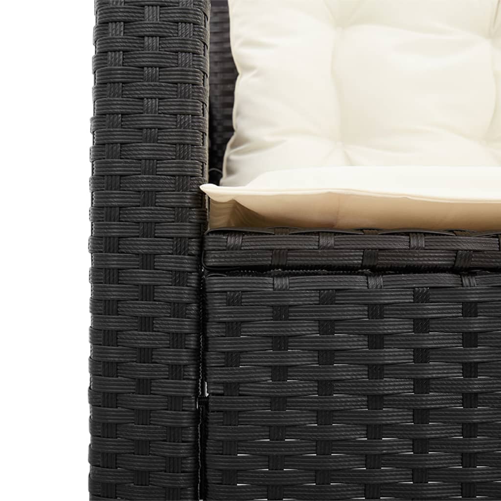 vidaXL Gartensofa in L-Form mit Tisch und Kissen Schwarz Poly Rattan