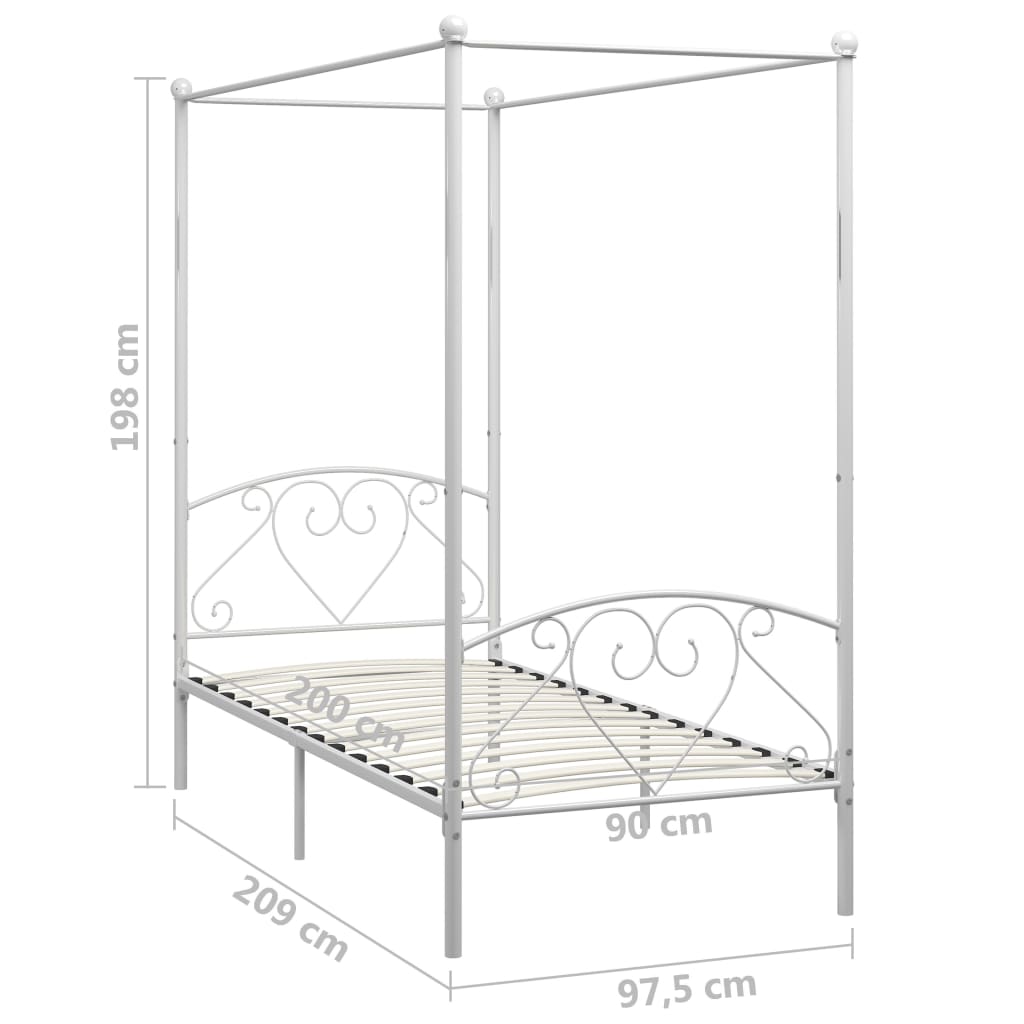 vidaXL Himmelbett-Gestell Weiß Metall 90 x 200 cm