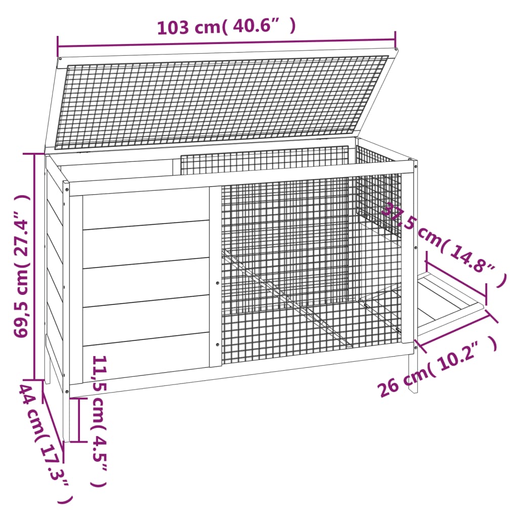 vidaXL Kaninchenstall Mokka 103x44x69,5 cm Massivholz Kiefer