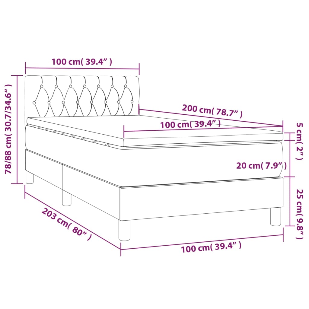 vidaXL Boxspringbett mit Matratze Dunkelgrün 100x200 cm Samt