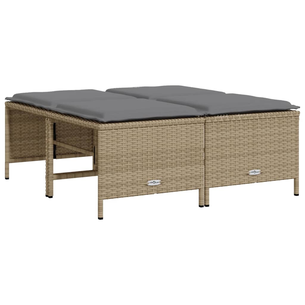 vidaXL Gartenhocker mit Kissen 4 Stk. Beige Poly Rattan