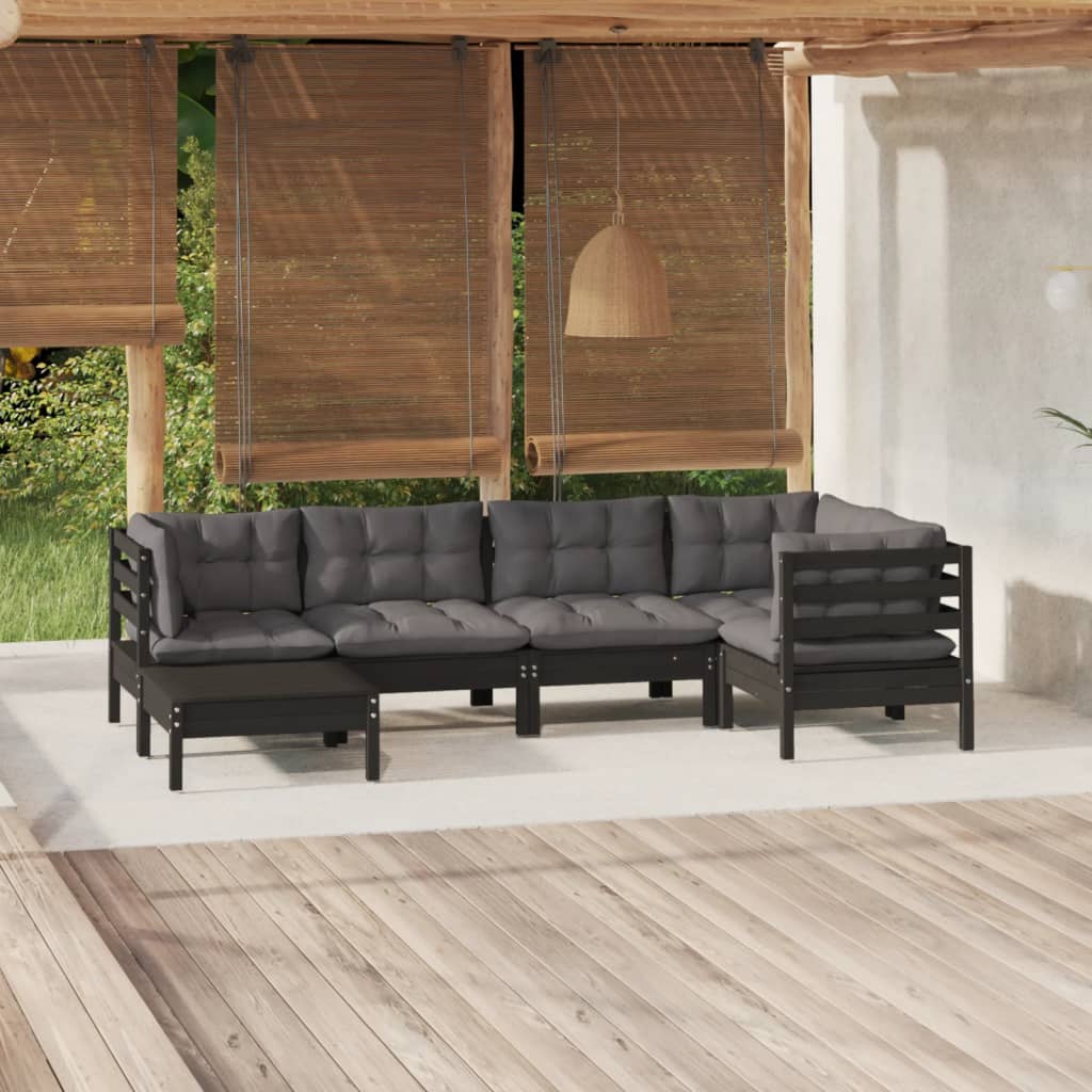 vidaXL 6-tlg. Garten-Lounge-Set mit Kissen Schwarz Massivholz Kiefer