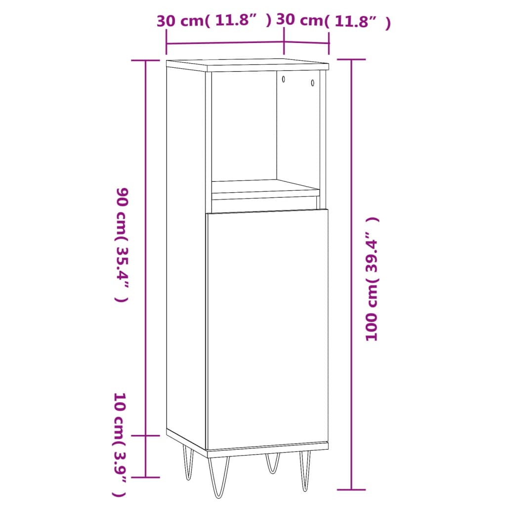 vidaXL Badschrank Grau Sonoma 30x30x100 cm Holzwerkstoff