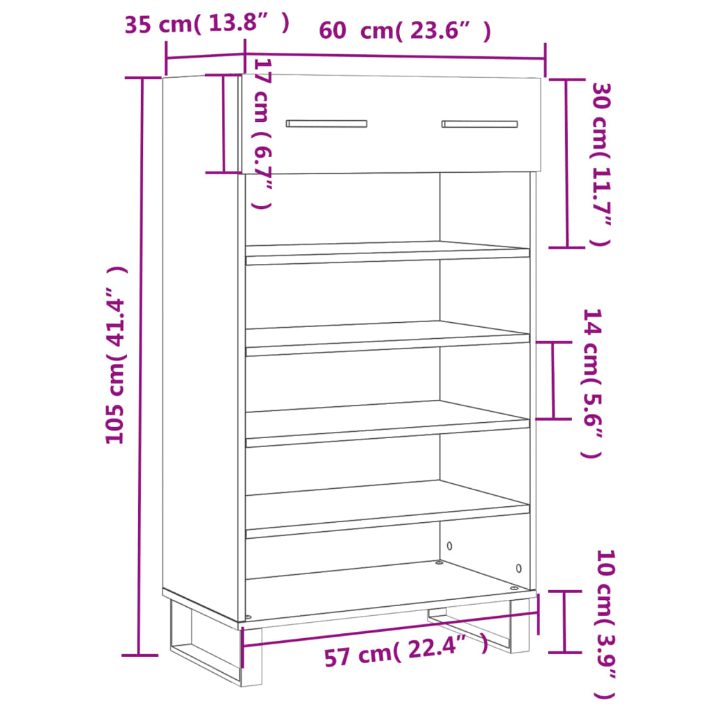 vidaXL Schuhschrank Schwarz 60x35x105 cm Holzwerkstoff