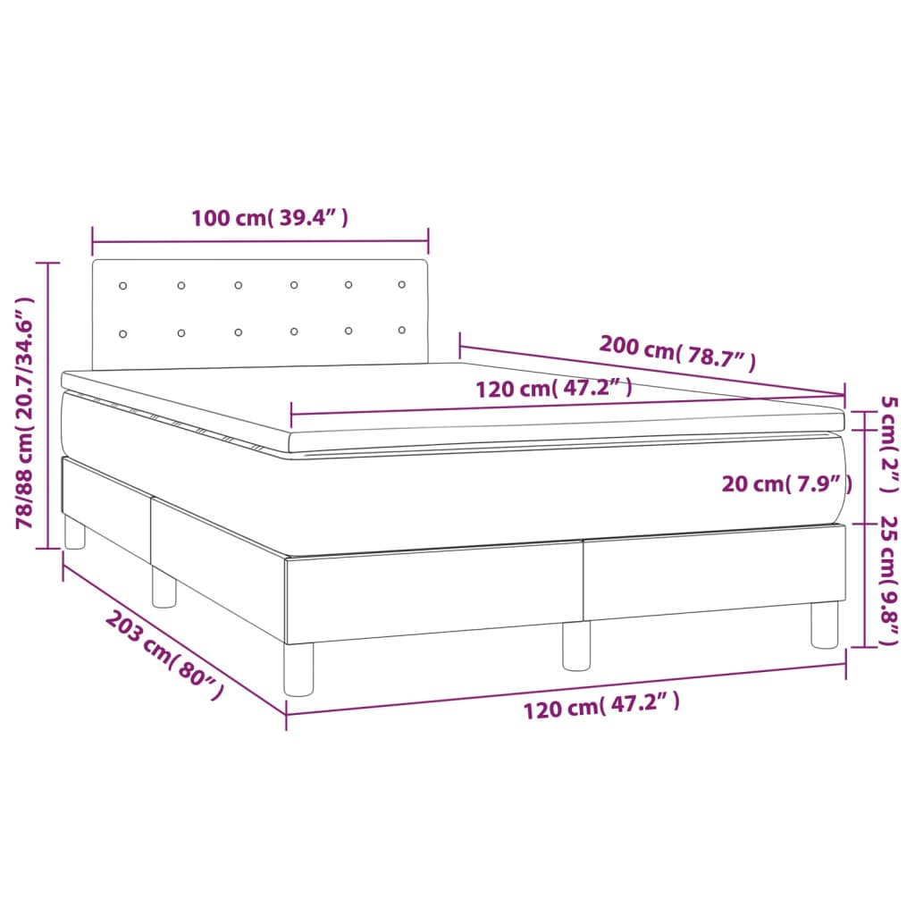 vidaXL Boxspringbett mit Matratze Dunkelbraun 120x200 cm Stoff