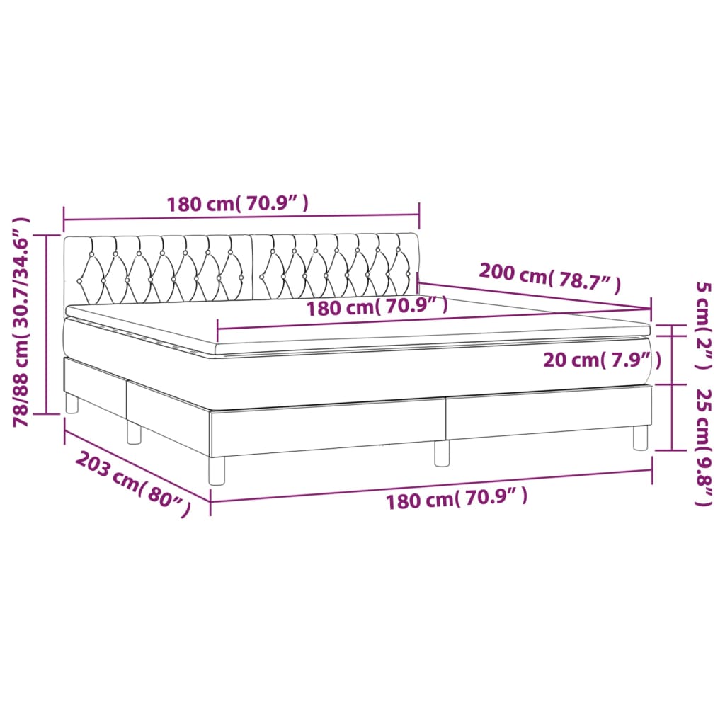 vidaXL Boxspringbett mit Matratze & LED Blau 180x200 cm Stoff