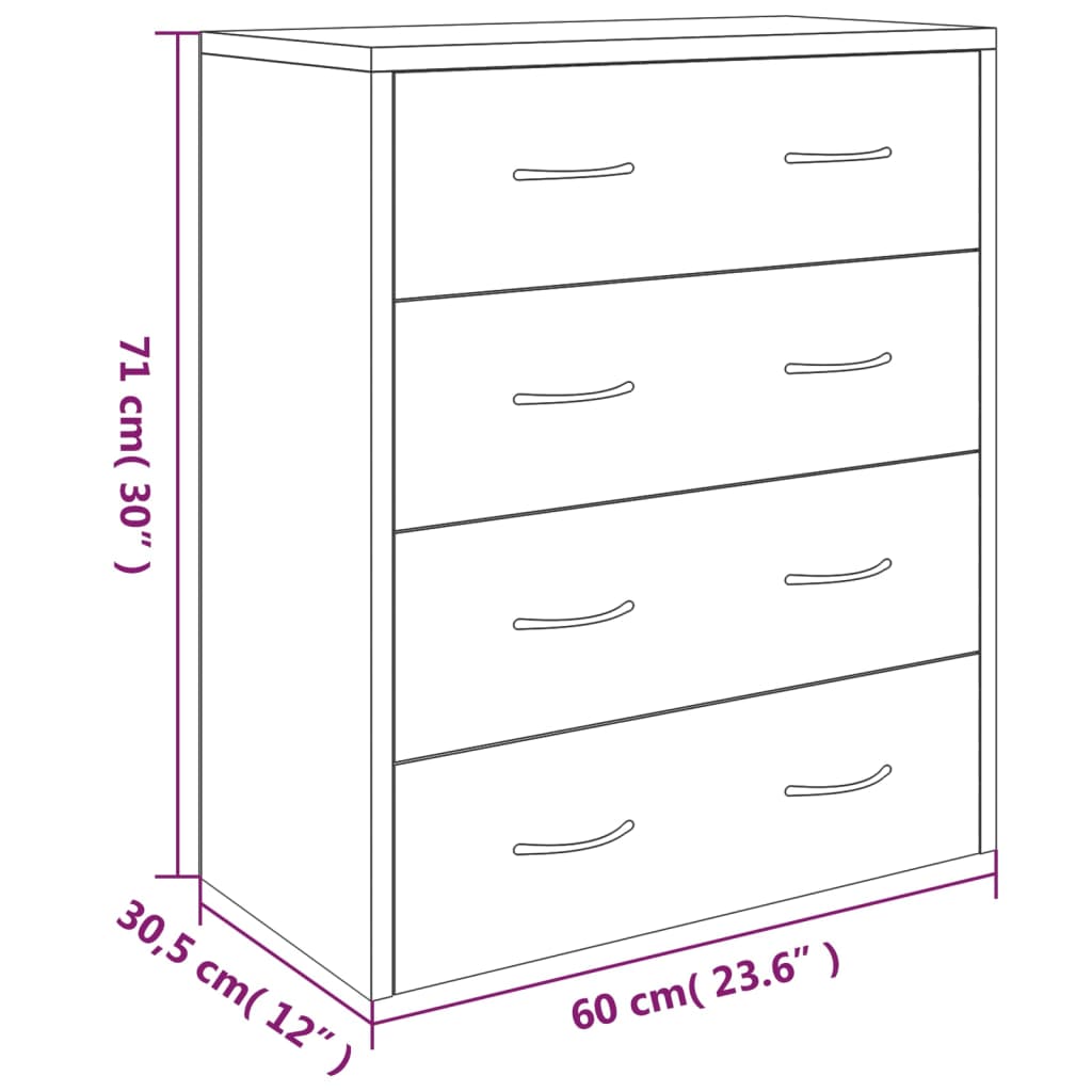 vidaXL Kommode mit 4 Schubladen 60x30,5x71 cm Hochglanz-Weiß