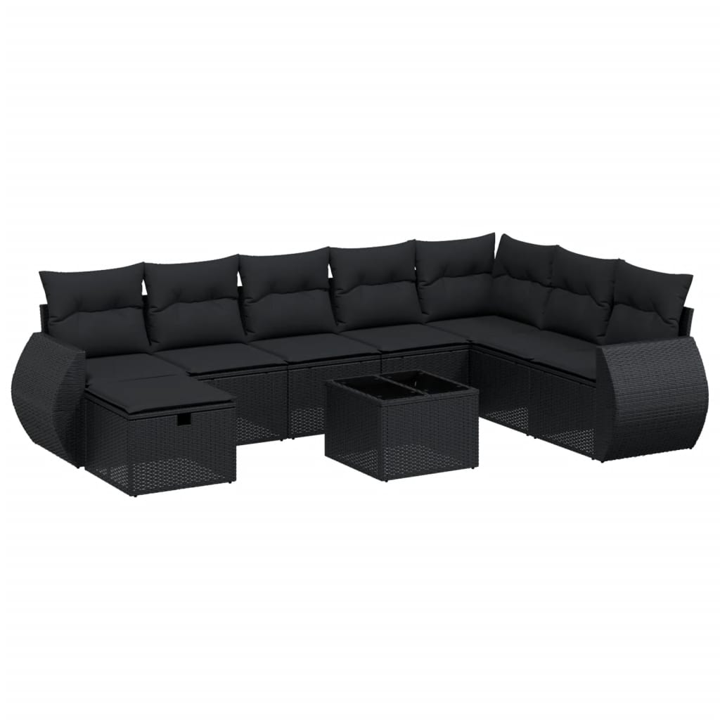 vidaXL 9-tlg. Garten-Sofagarnitur mit Kissen Schwarz Poly Rattan