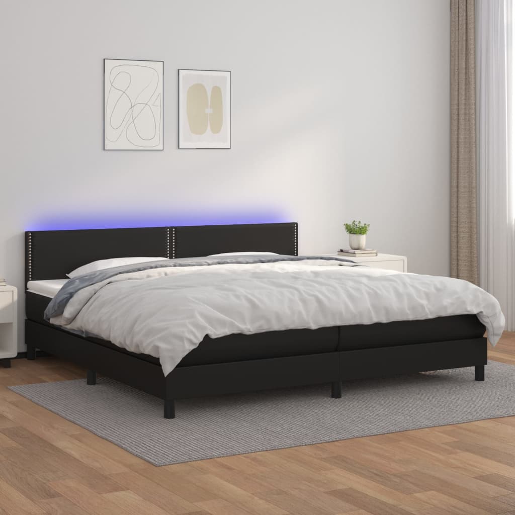 vidaXL Boxspringbett mit Matratze & LED Schwarz 200x200 cm Kunstleder