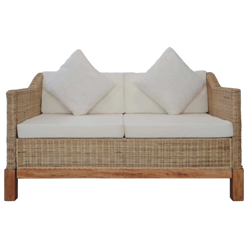 vidaXL 2-Sitzer-Sofa mit Kissen Natürliches Rattan