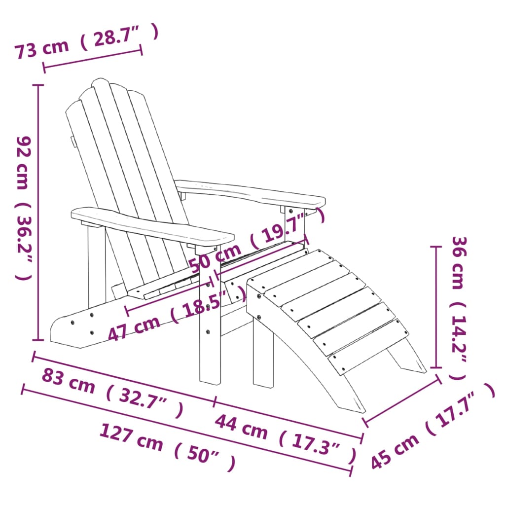 vidaXL Adirondack-Gartenstühle mit Hocker & Tisch HDPE Anthrazit