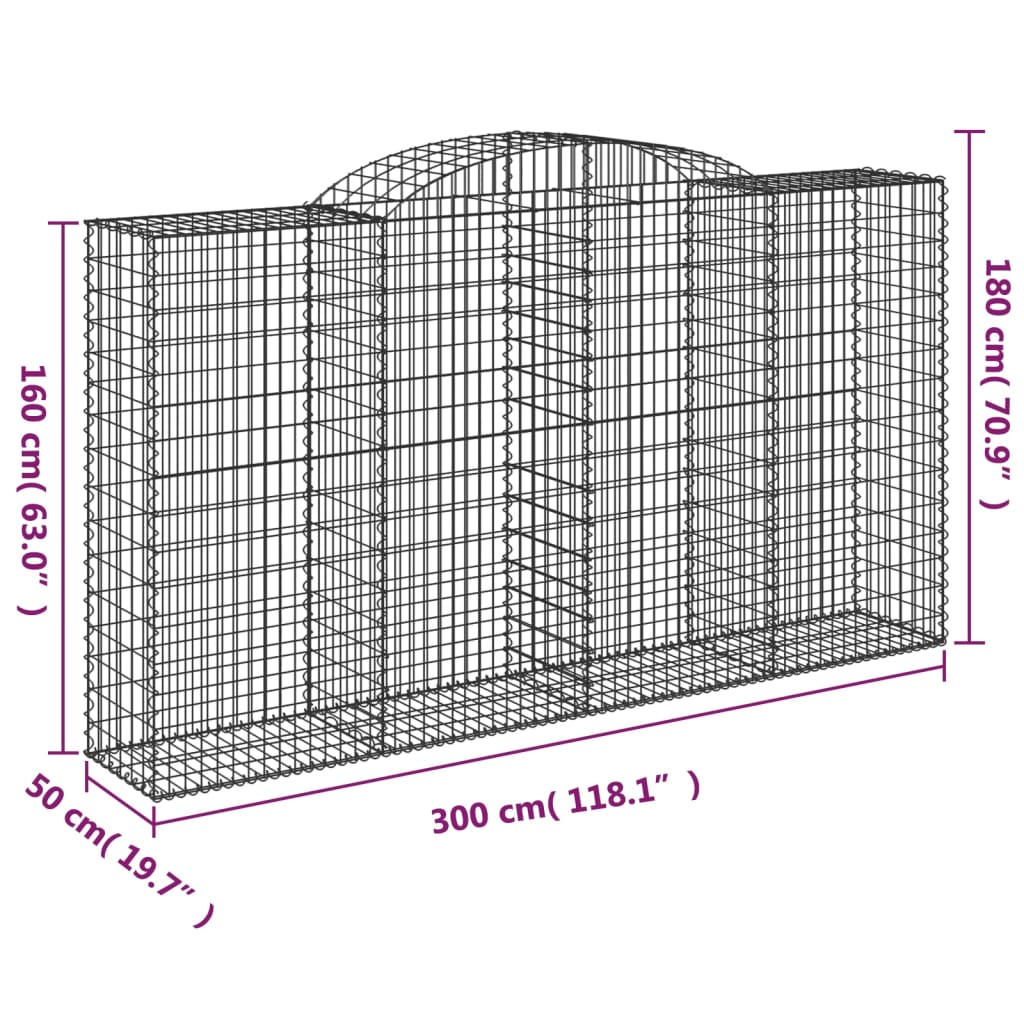 vidaXL Gabionen mit Hochbogen 20 Stk 300x50x160/180cm Verzinktes Eisen