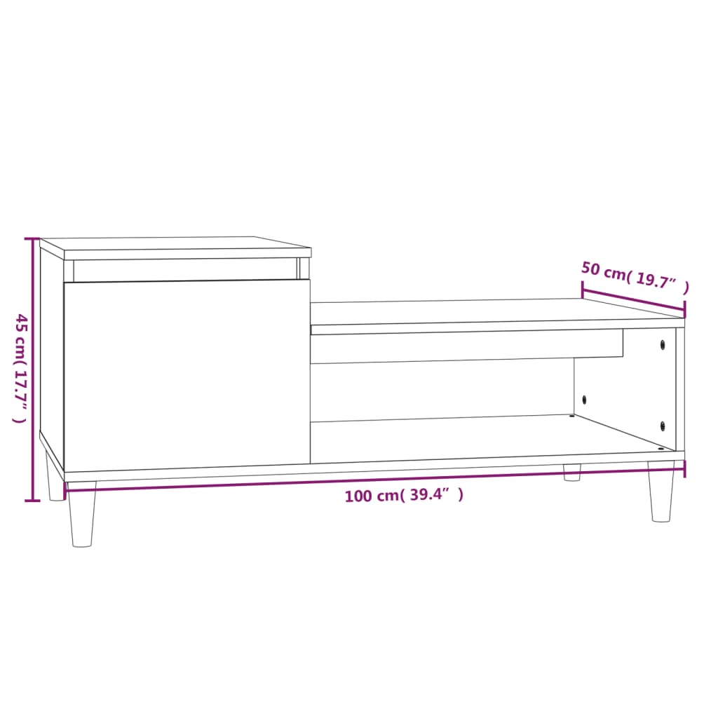 vidaXL Couchtisch Räuchereiche 100x50x45 cm Holzwerkstoff