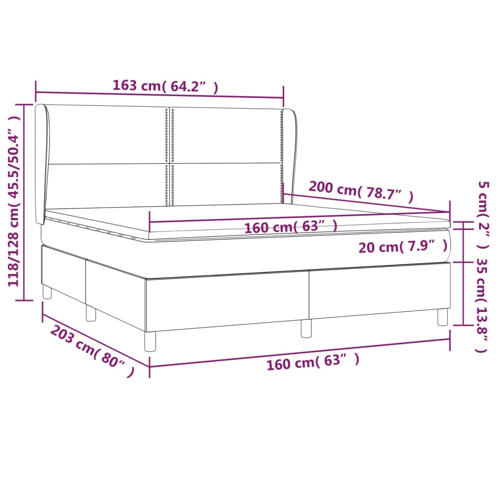 vidaXL Boxspringbett mit Matratze Weiß 160x200 cm Kunstleder