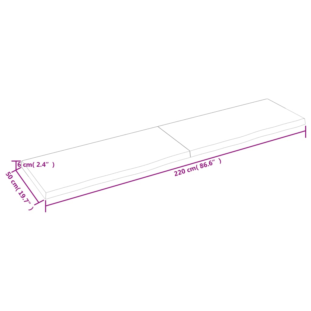 vidaXL Waschtischplatte 220x50x(2-6) cm Massivholz Unbehandelt