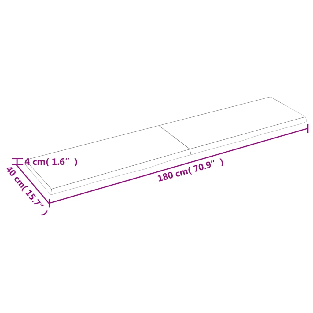 vidaXL Tischplatte 180x40x(2-4) cm Massivholz Eiche Unbehandelt