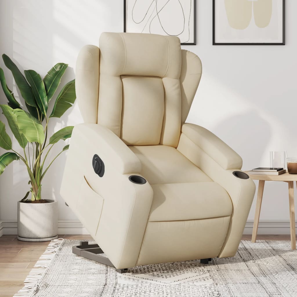 vidaXL Relaxsessel mit Aufstehhilfe Elektrisch Creme Stoff