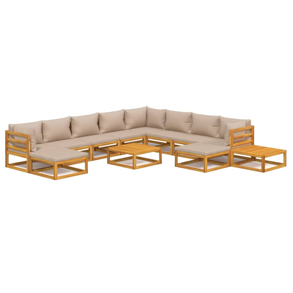 vidaXL 12-tlg. Garten-Lounge-Set mit Taupe Kissen Massivholz