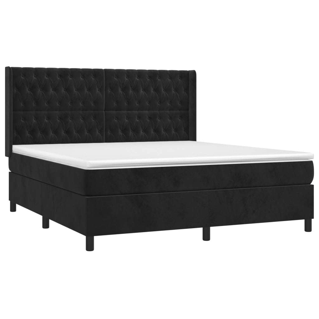 vidaXL Boxspringbett mit Matratze Schwarz 180x200 cm Samt