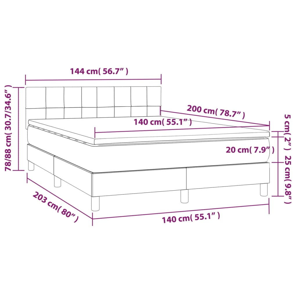 vidaXL Boxspringbett mit Matratze Creme 140x200 cm Stoff