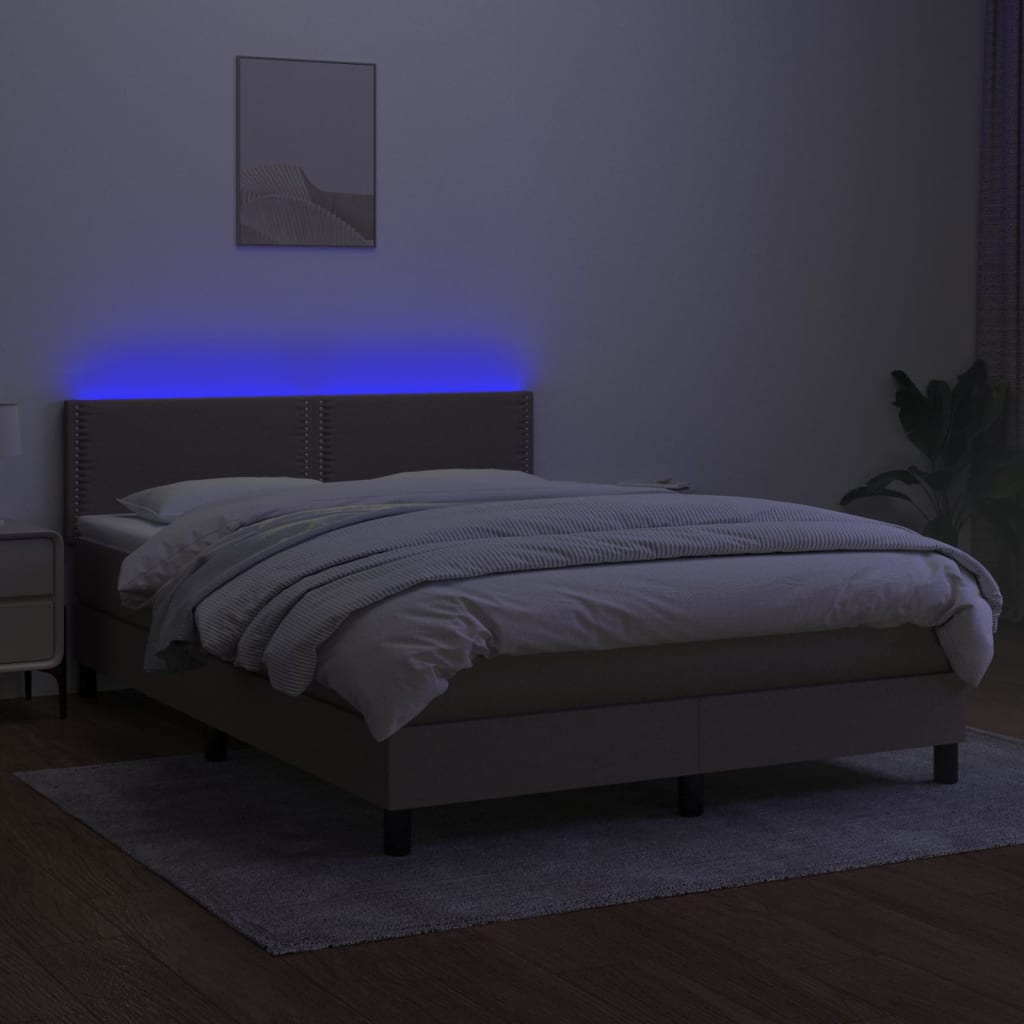 vidaXL Boxspringbett mit Matratze & LED Taupe 140x200 cm Stoff