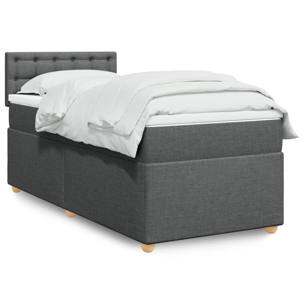 vidaXL Boxspringbett mit Matratze Dunkelgrau 90x190 cm Stoff