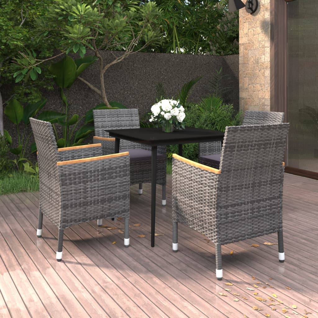 vidaXL 5-tlg. Garten-Essgruppe mit Auflagen Poly Rattan und Glas