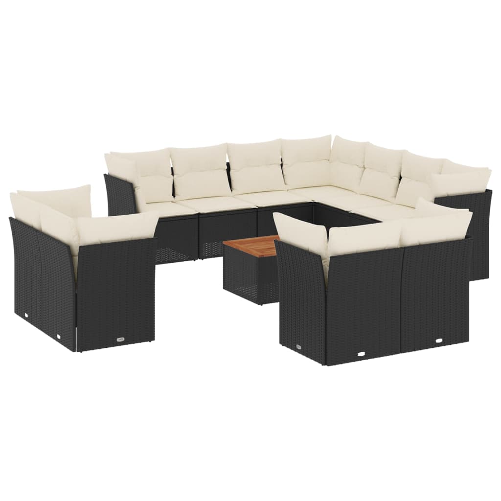 vidaXL 12-tlg. Garten-Sofagarnitur mit Kissen Schwarz Poly Rattan