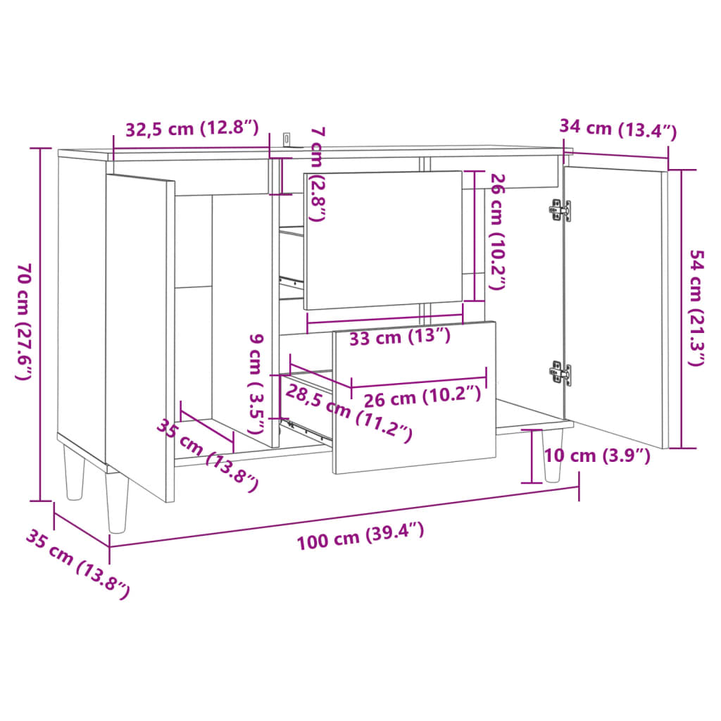 vidaXL Sideboard Weiß 103,5x35x70 cm Holzwerkstoff