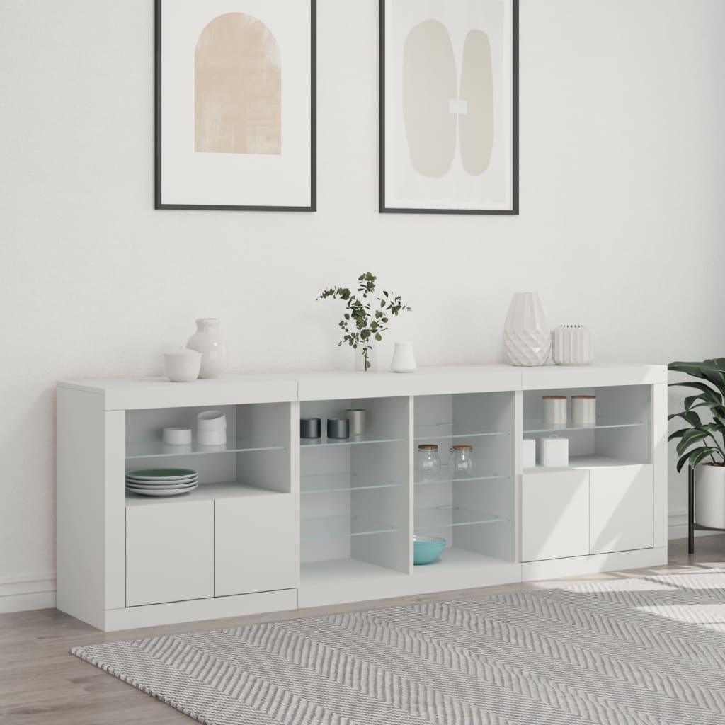 vidaXL Sideboard mit LED-Leuchten Weiß 202x37x67 cm