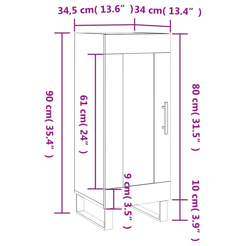 vidaXL Sideboard Weiß 34,5x34x90 cm Holzwerkstoff