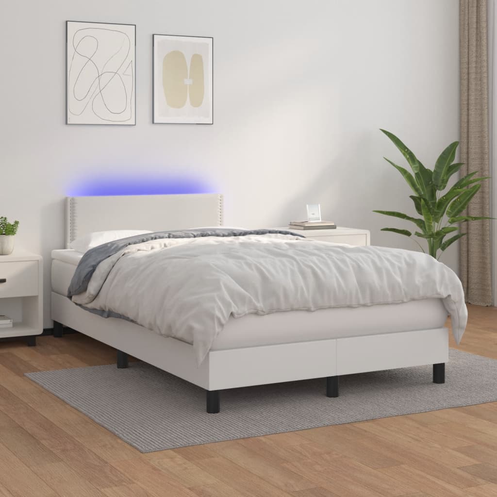 vidaXL Boxspringbett mit Matratze & LED Weiß 120x200 cm Kunstleder