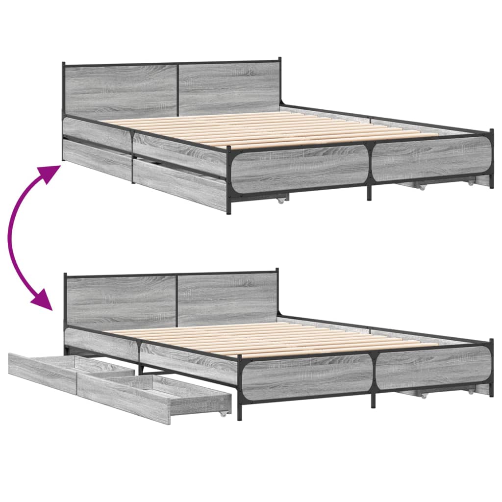 vidaXL Bettgestell mit Schubladen Grau Sonoma 140x200 cm Holzwerkstoff