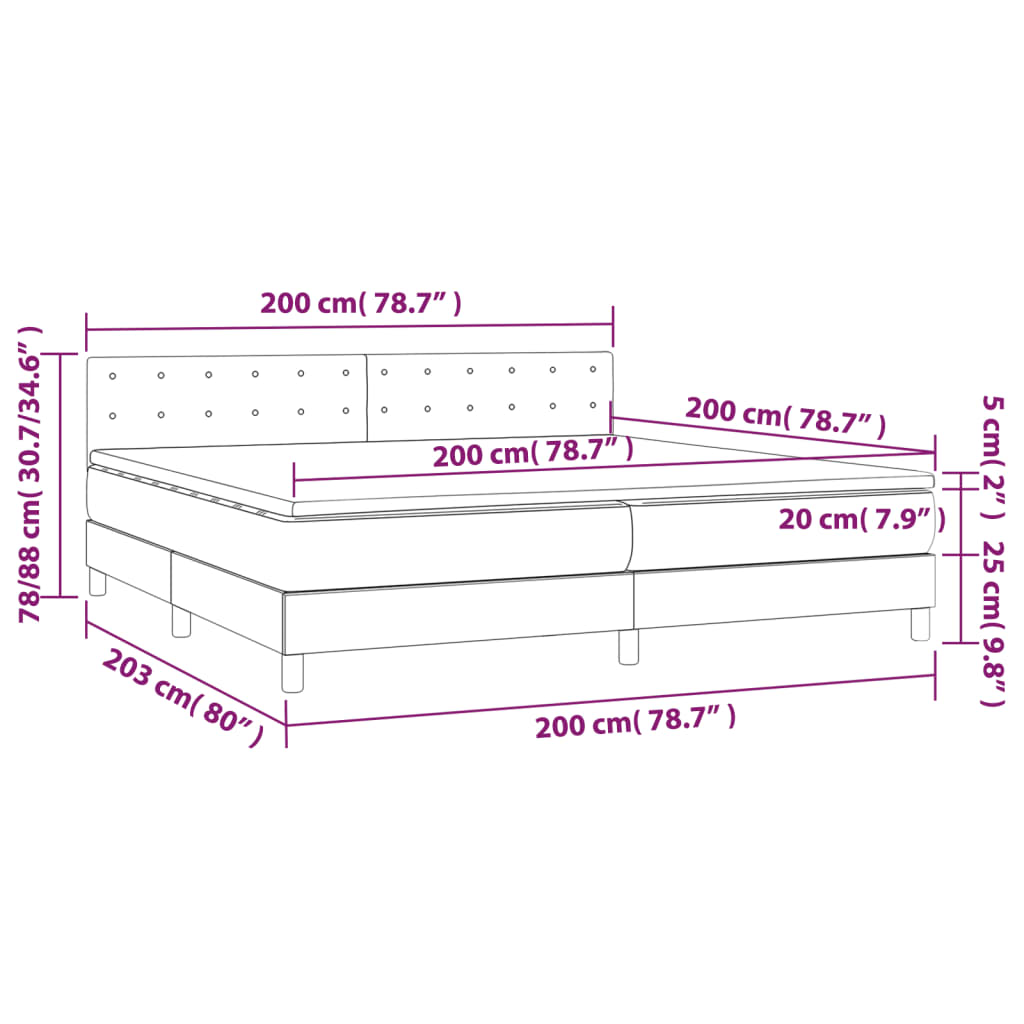 vidaXL Boxspringbett mit Matratze & LED Hellgrau 200x200 cm Samt