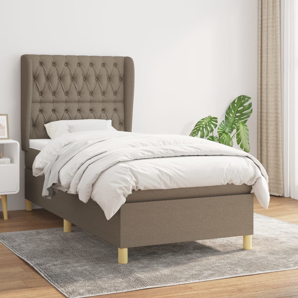 vidaXL Boxspringbett mit Matratze Taupe 90x200 cm Stoff