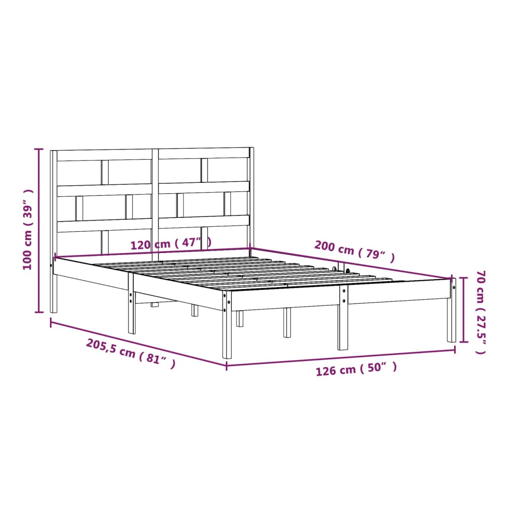 vidaXL Massivholzbett Schwarz Kiefer 120x200 cm