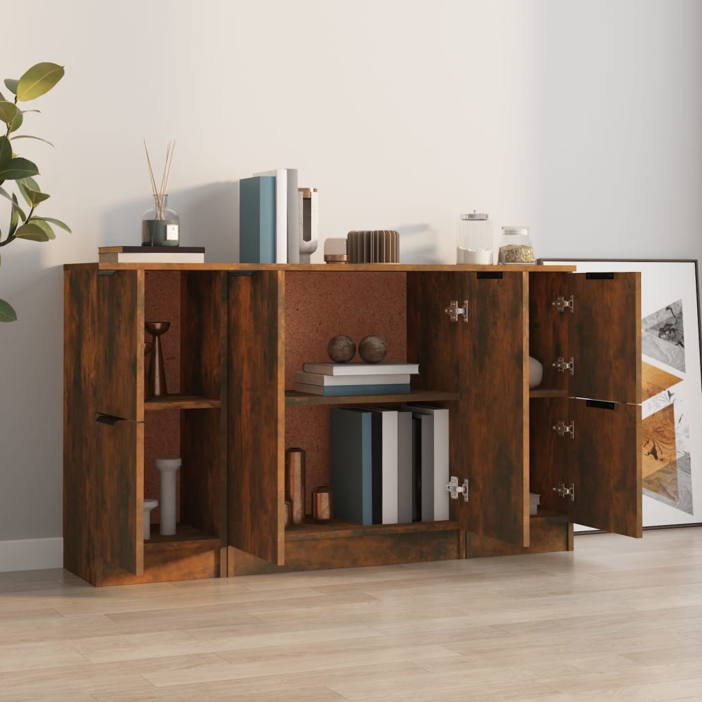 vidaXL Sideboards 3 Stk. Räuchereiche Holzwerkstoff