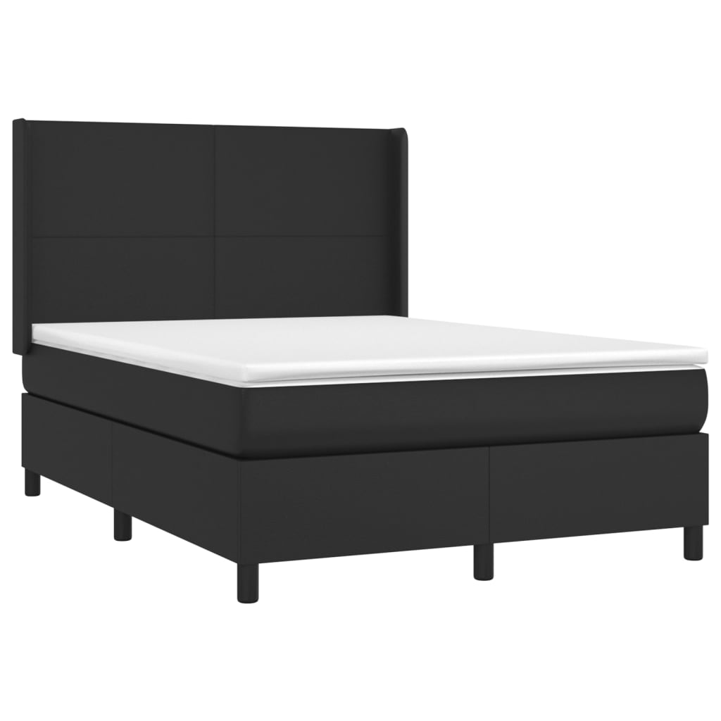 vidaXL Boxspringbett mit Matratze Schwarz 140x200 cm Kunstleder