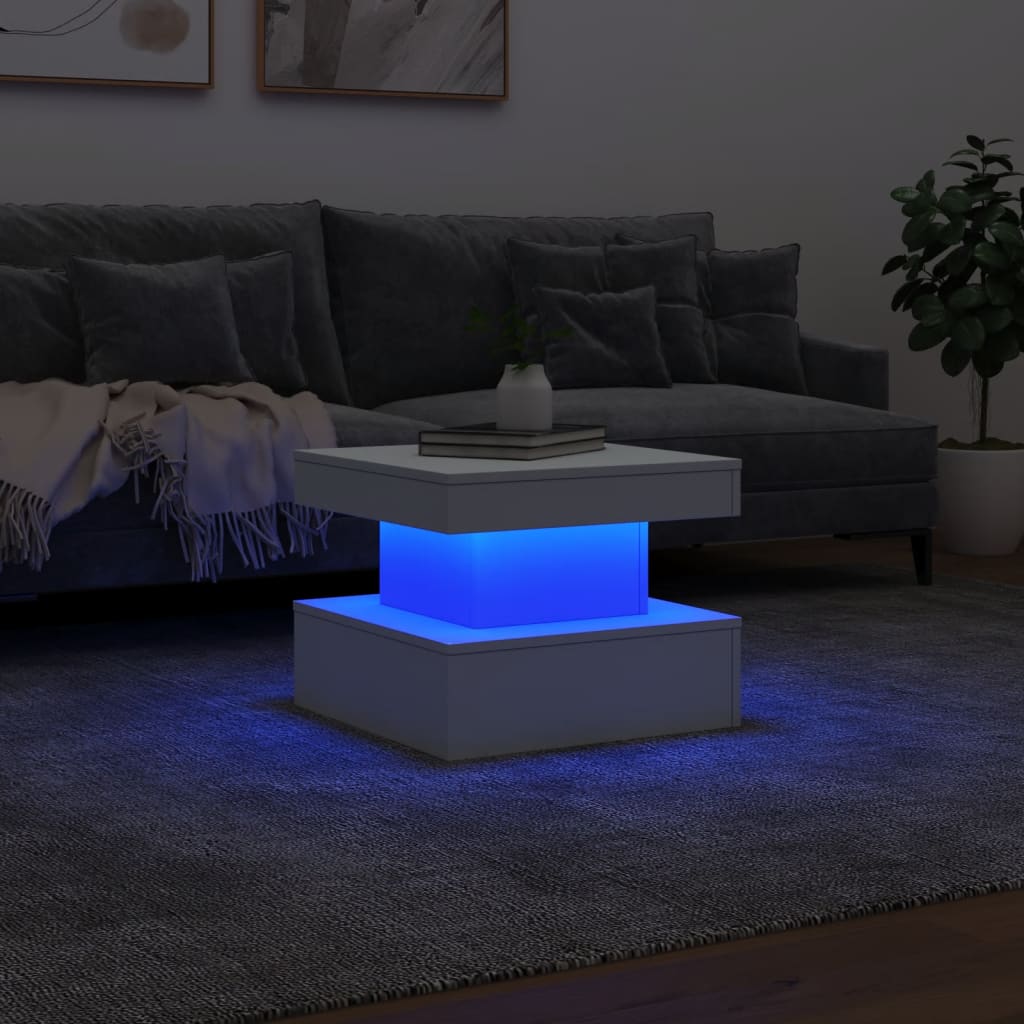 vidaXL Couchtisch mit LED-Leuchten Weiß 50x50x40 cm