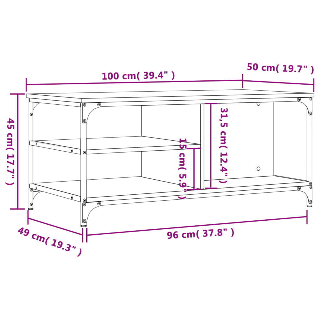 vidaXL Couchtisch Sonoma-Eiche 100x50x45 cm Holzwerkstoff