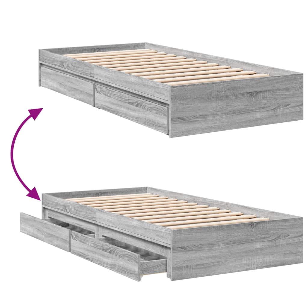 vidaXL Bettgestell mit Schubladen Grau Sonoma 100x200 cm Holzwerkstoff