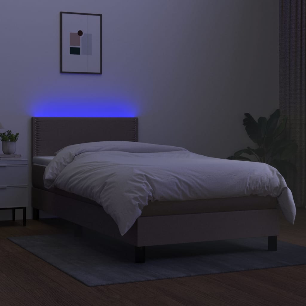 vidaXL Boxspringbett mit Matratze & LED Taupe 90x200 cm Stoff