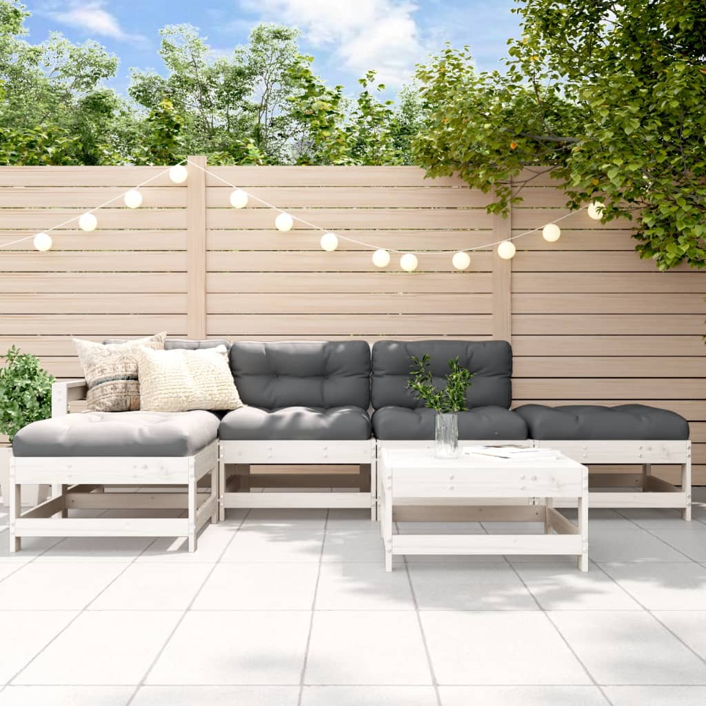 vidaXL 6-tlg. Garten-Lounge-Set mit Kissen Weiß Massivholz