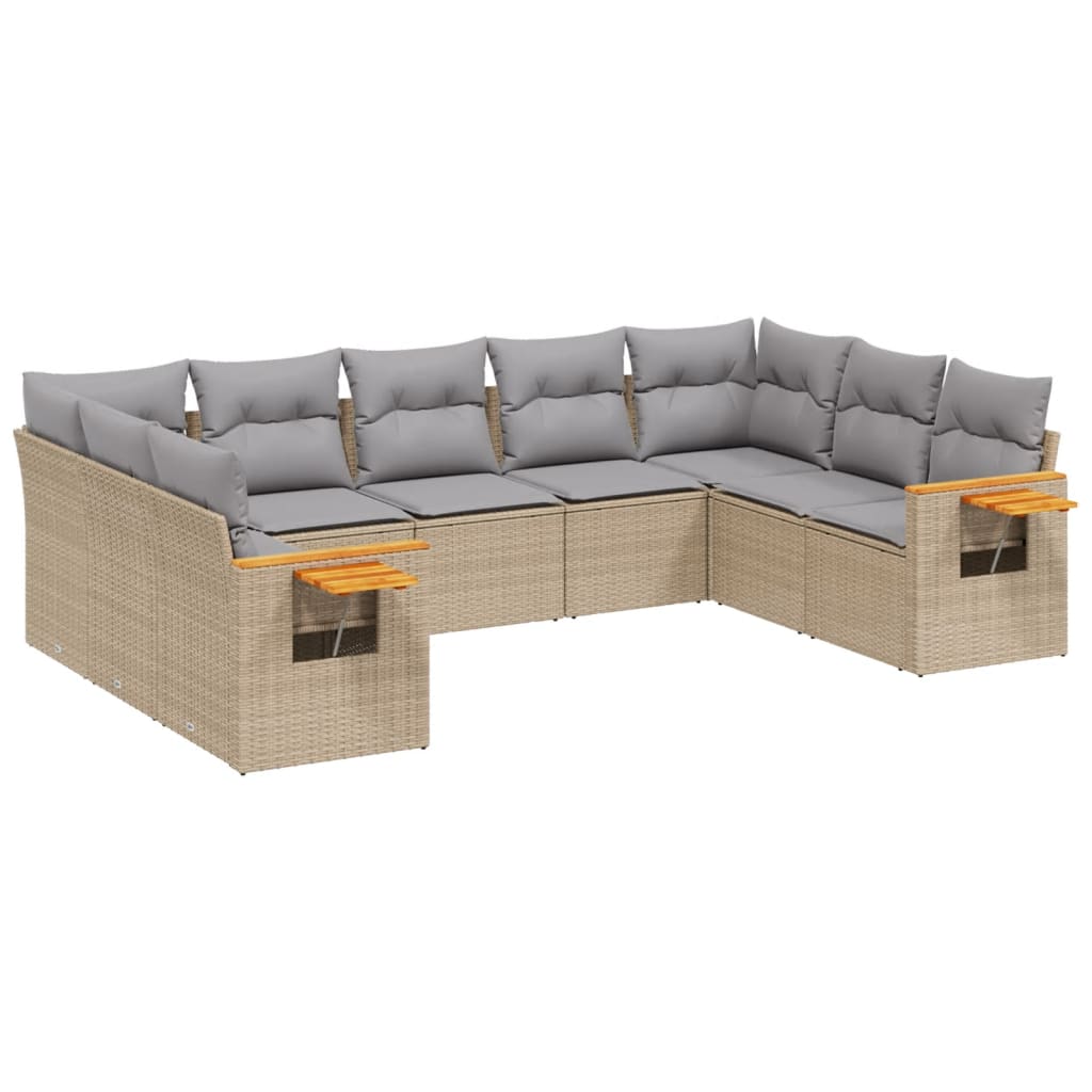 vidaXL 9-tlg. Garten-Sofagarnitur mit Kissen Beige Poly Rattan